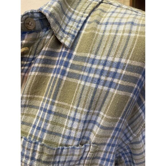 American Eagle Outfitters Blue/Green/White Plaid Long Sleeve Button Down Linen B - Picture 4 of 12